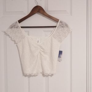 Abound  Floral Lace Short Sleeve  Trim Crop Top